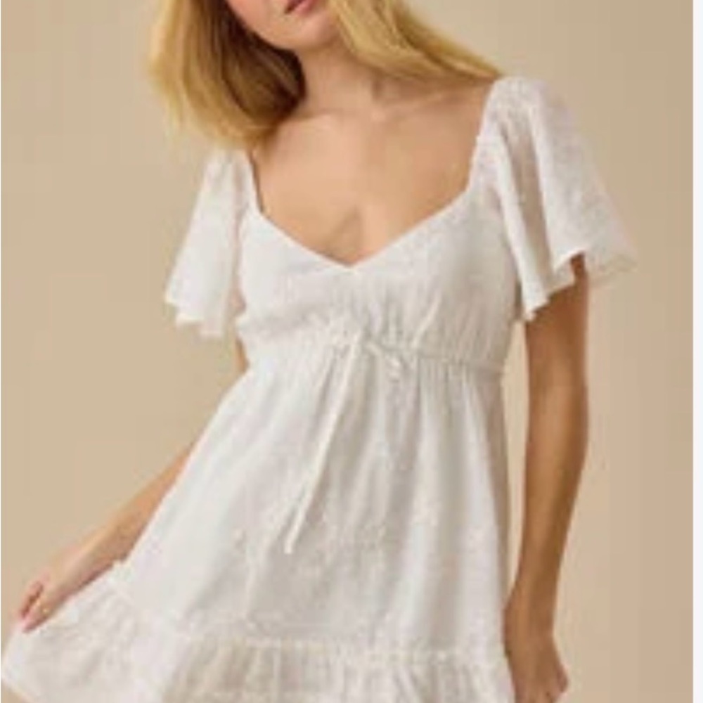 Altar'd State White Eyelet Flutter Mini Dress